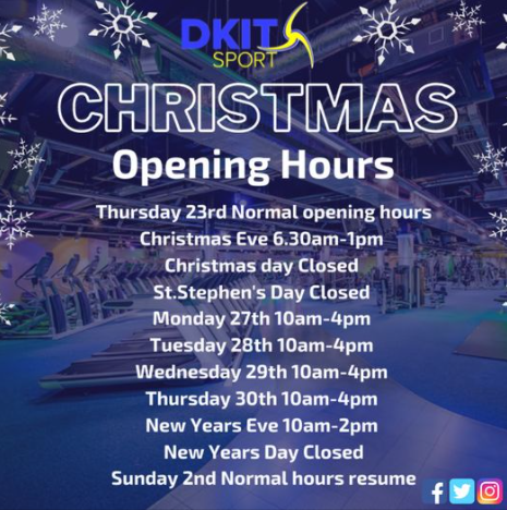 DKIT Sport Christmas Opening Hours